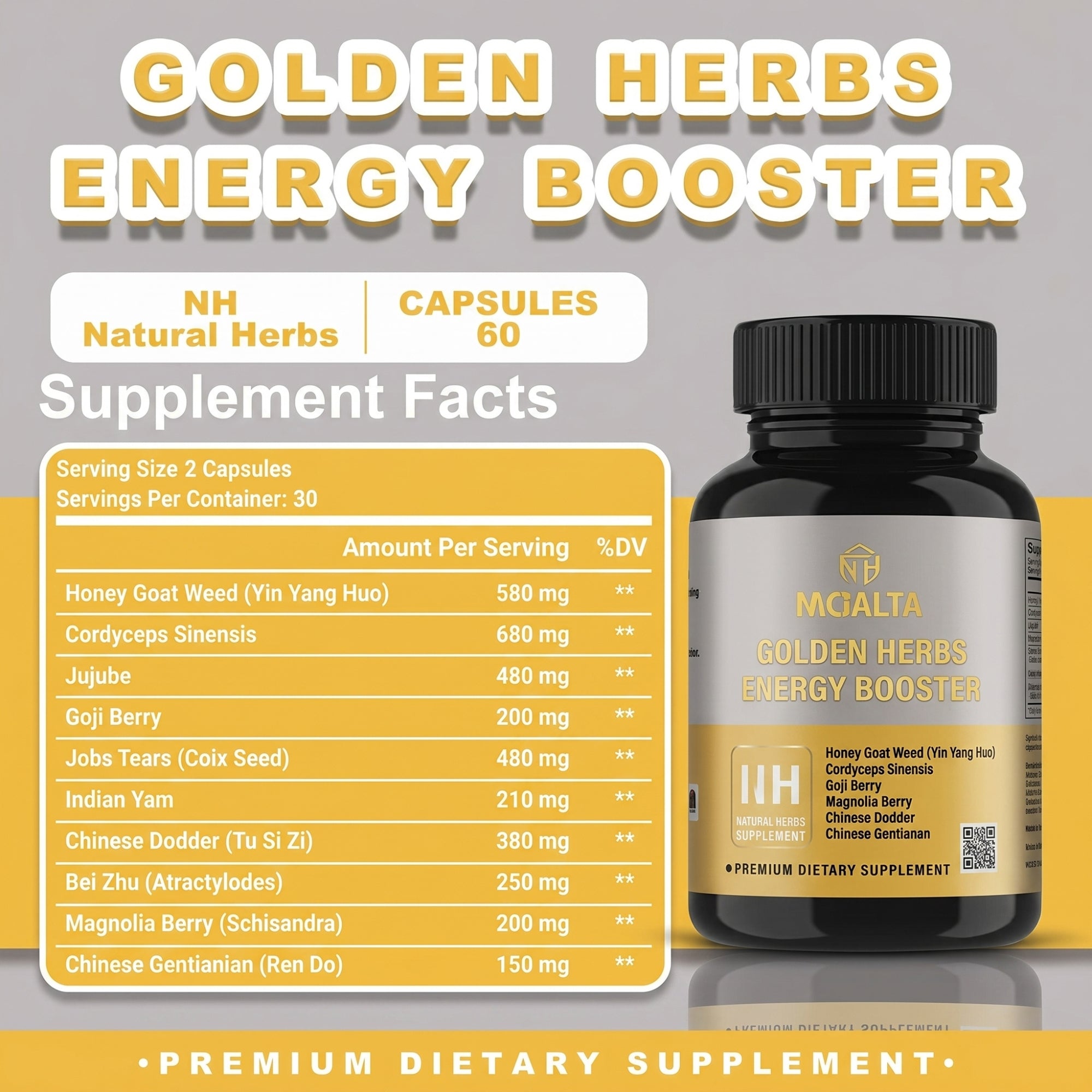 Facialta golden herbs energy booster supplement facts and ingredients for health support