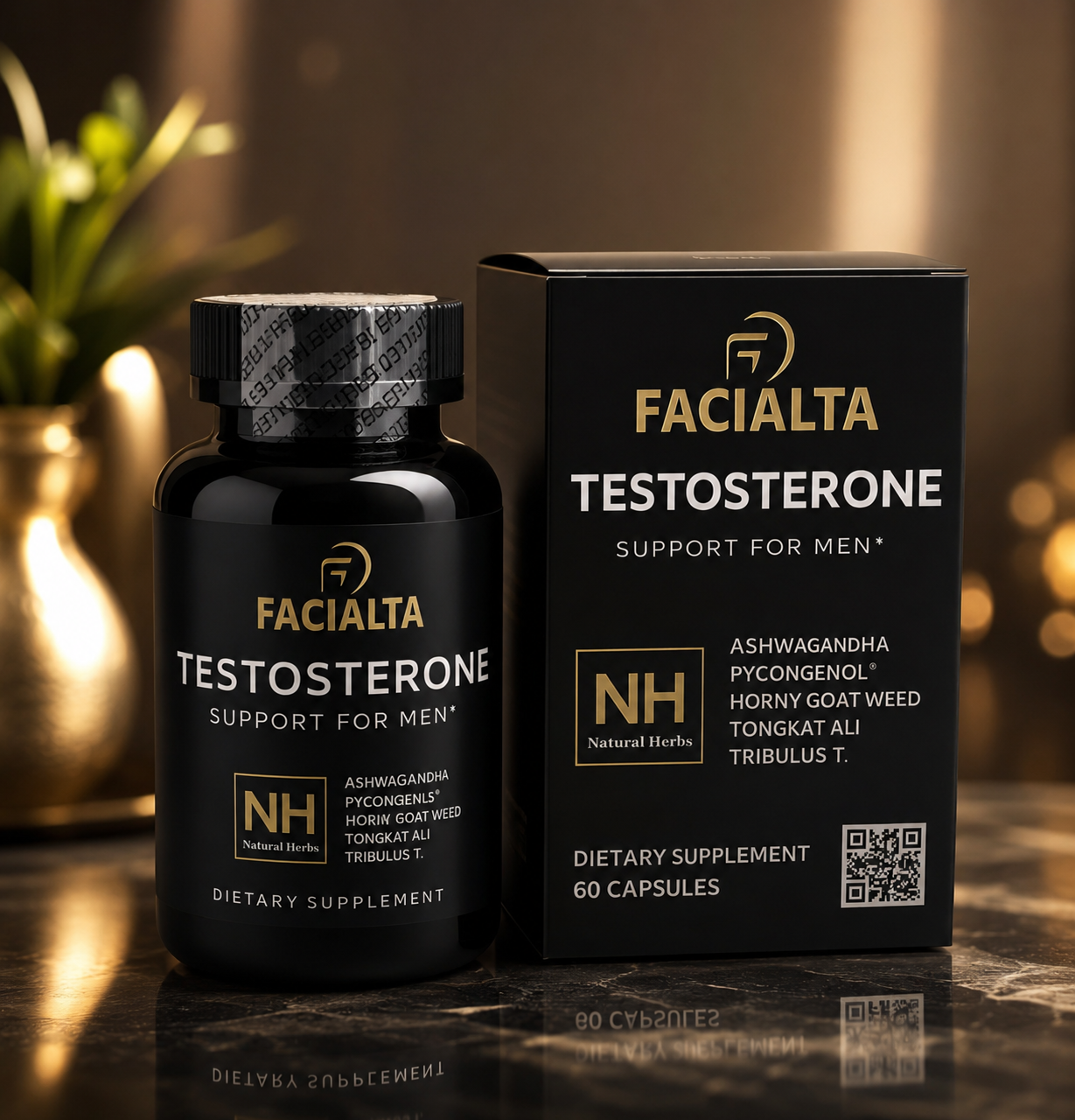 Testosterone Support for Men – Natural Herbal Supplement | 60 Capsules