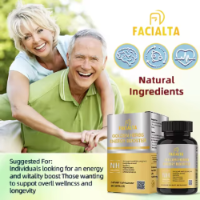 Advertisement for FACIALTA supplement with an elderly couple and product packaging.